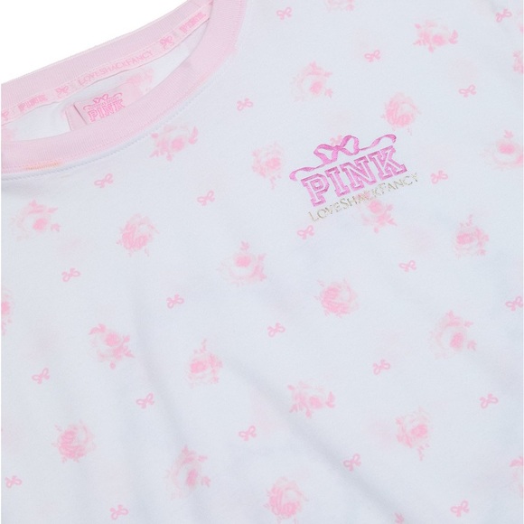 NWT 🌸PINK x LoveShackFancy🌸 Short Sleeve White Oversized Floral Tee Size S - Picture 3 of 13
